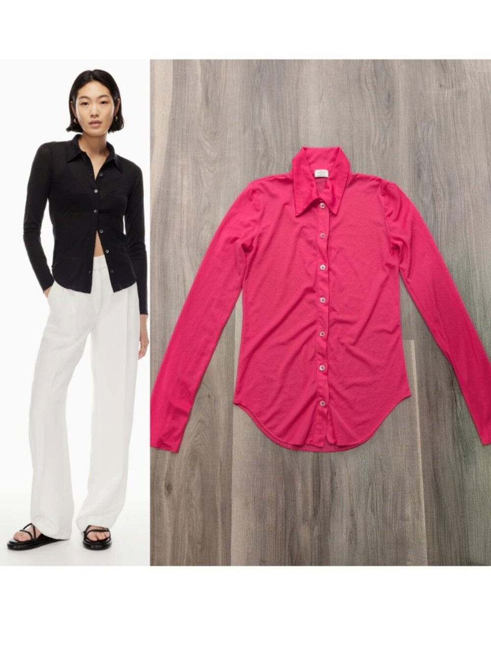 Aritzia Wilfred | Pose Mesh Button Up Long Sleeve Shirt In Hot Pink